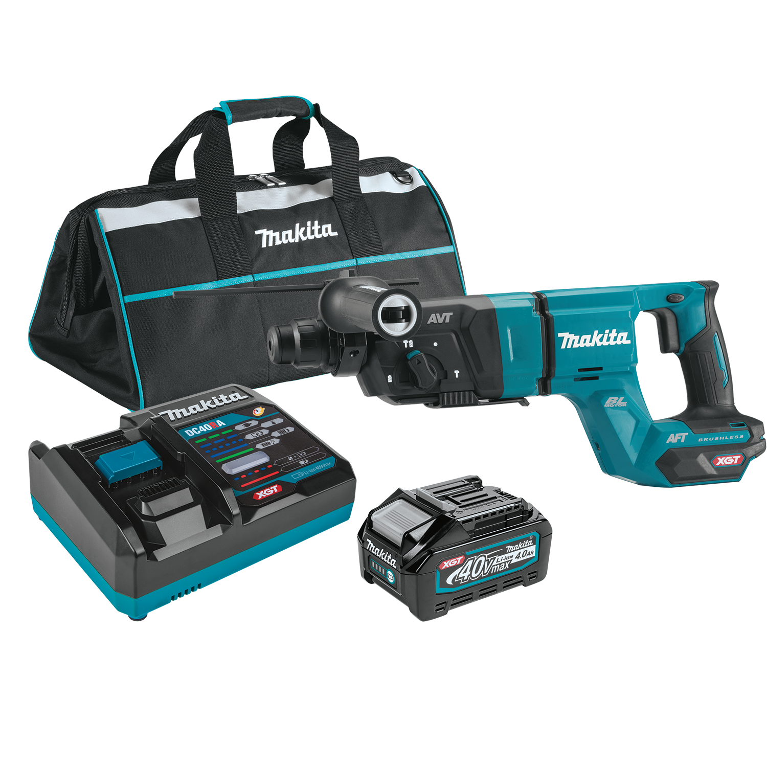 GRH07M1 40V max XGT® Brushless 1‑1/8" SDS‑PLUS AVT® Rotary Hammer (D‑Handle) Kit, AFT®, AWS® Capable (4.0 Ah)